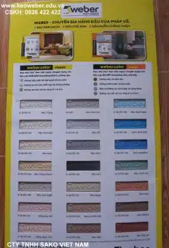 Bảng màu keo chà ron weber