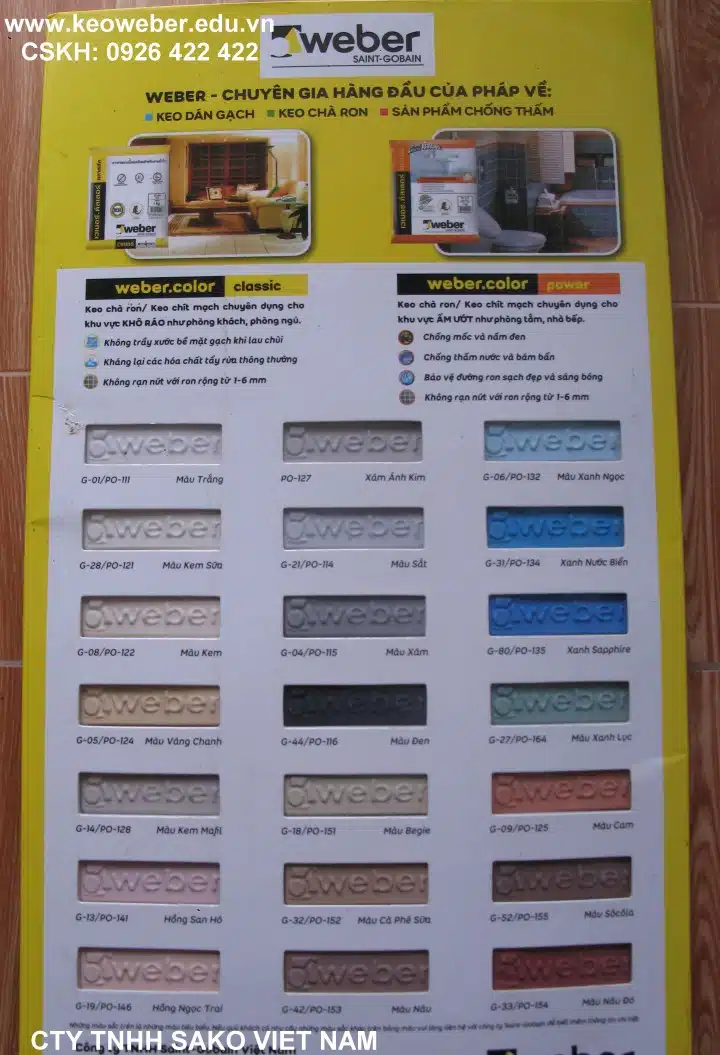 Bảng màu keo chà ron weber